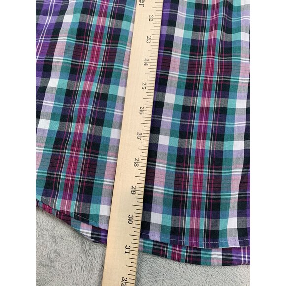 Van Heusen 417 Men's Large Purple/Green Plaid Shirt Single Needle Tailoring - Picture 6 of 7
